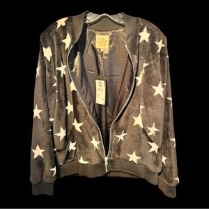 NWT Chaser Black and White Star Bomber Jacket SOFT VELOUR